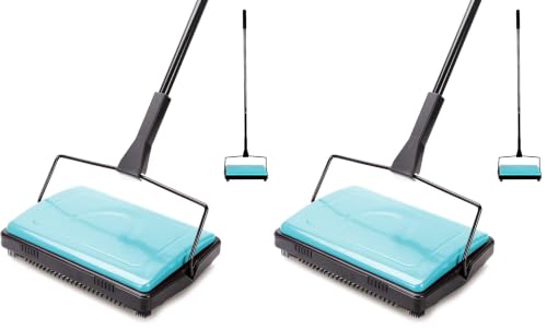 Image of Yocada Carpet Sweeper Cleaner for Home Office Low&Undercoat Carpets Rugs Pet Hair Dust Scraps Paper Small Rubbish Cleaning with a Brush Blue (Pack of 2)
