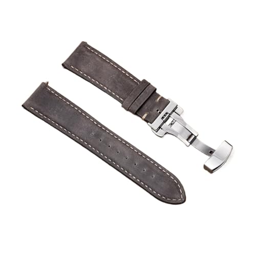 Bracelet de montre en cuir gris 16 mm de rechange avec fermoir papillon