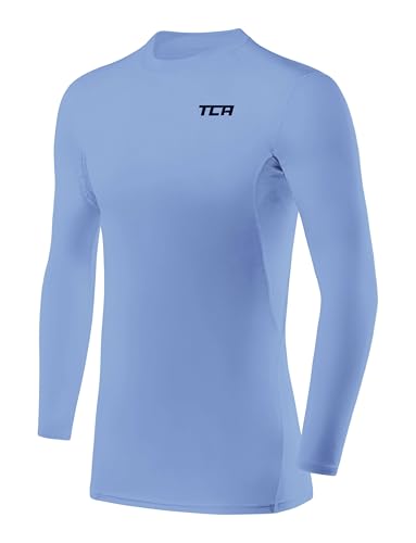TCA Men's HyperFusion Compression Base Layer Top Long Sleeve Under Shirt - Crew Neck - Ice Blue, XXL