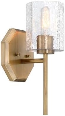 DESIGNERS FOUNTAIN Haven 7 inch 1-Light Old Satin Brass Wall Sconce Light with Clear Rippled Glass Shades, D309M-WS-OSB