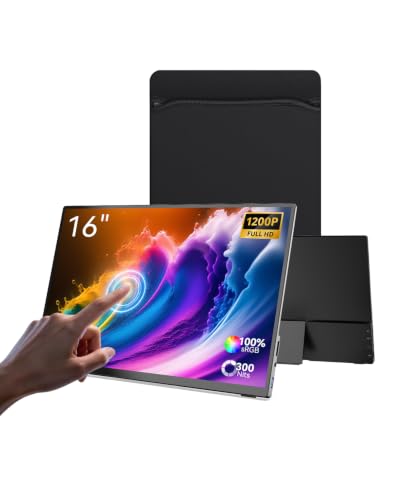 Image of MINIX 16 inch Portable Monitor Touchscreen FHD 1200P IPS Display Travel Monitor with Stand /Speaker, Low Blue Light Screen, USB-C HDMI Touch Screen Extended Monitor for Laptop MacBook PC Xbox PS4 /5