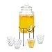 Relaxdays Dispenser per Bevande in Set, Distributore Acqua 4 L, 4x Bicchieri Retro Erogatore con Rubinetto, Trasparente, Set da 5 pz.
