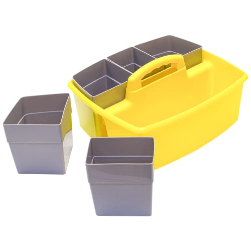 Image of Storex Large Classroom Caddy with Cups, 13 x 11 x 6.575 Inches, Yellow, Case of 2 (00982U02C)
