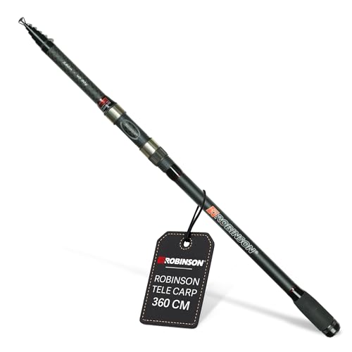 Robinson Angelrute - Teleskoprute Karbon - Kompaktes Transportmaß - Robuste Ringe - Rutschfester Rollenhalter - Leicht und widerstandsfähig - Stinger X-Cross Tele