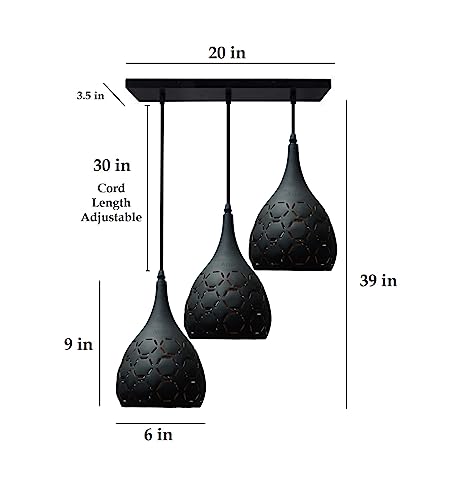 Image of Avior 3 Lights Black Finish Aluminum Dome Shade Hanging Light Pendant Lamp (Model 4)