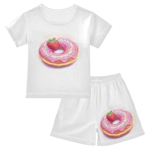 Donut Colorful Sprinkles White Pajama Set Short Sleeve Pajamas Shorts Sets Cotton PJS 2 Piece Clothes Set 5Y