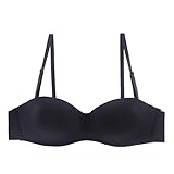  KUDICO Damen BH Kabellos Push Up Streifen Drucken Seamless Geschlossener Gepolstert Bra Zero Feel Unsichtbar Hälfte Bralette(Schwarz, 90C)