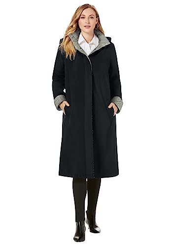 Jessica London Women's Plus Size Water Resistant Contrast Raincoat w/Detachable Hood