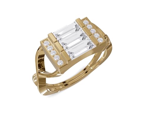 HUMERA JEWELS Modern Women's 925 Silver Ring with Geometric Baguette-Cut CZ Stones in Symmetrical Arrangement for a Sophisticated, Structured, and Elegant Look. (Gold Plated, 5)