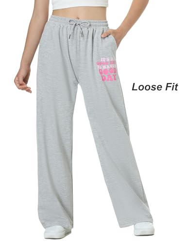 Image of EXARUS 3 Pack Girls Sweatpants Joggers Teen Sweat Pants Wide Leg | Tween Baggy Casual Preppy Pockets High Rise Elastic Waist School Sports Trendy Clothes Kids Youth Junior 6-14Y