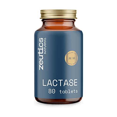 Zeutics Lactasa | Enzima Digestiva para Intolerancia a la Lactosa | Suplemento Vegano con Enzimas Digestivas | Alivio de Hinchazón y Malestar | 80 Comprimidos