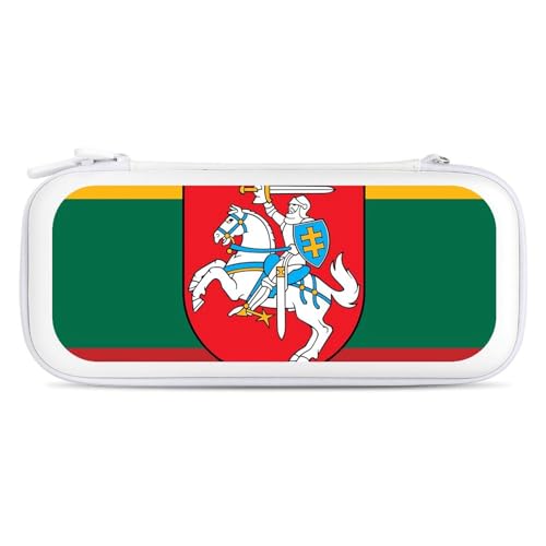 Lithuania Flag Lithuanian Emblem Compatible with Switch Carrying Case Hard Travel Game Bag Pouch with 15 Games Accessories White-style