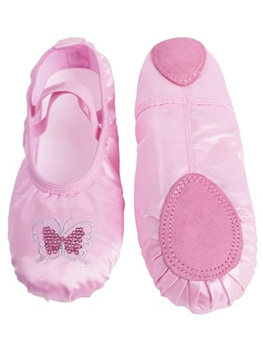 Sweet Pink Toddler Girls Ballet Shoes Kids Soft Split Sole Dance Slippers for Training, Performance, Class, Yoga, Indoor Sports