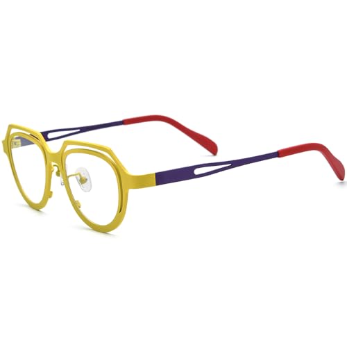 Image of FONEX Colorful Pure Titanium Glasses Frame Women Retro Round Eyeglasses