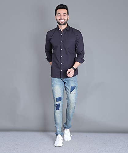 Image of Fifth Anfold Men's Pure Cotton Solid Color Mandarin Collar Full Sleeve Casual Wear Shirt, Office Wear for Men