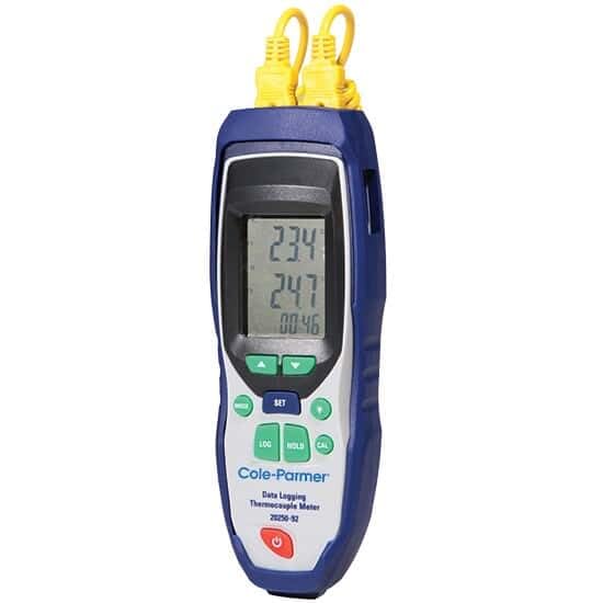 Cole-Parmer Calibrated Dual-Input Data-Logging K-Type Thermocouple Thermometer, –328 to 2501 Degrees Fahrenheit, 0.1 Degree Fahrenheit Resolution