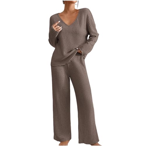 Hausanzug Damen Black Jogginganzug Friday Elegant Gestrickte Loungewear Solide Strickanzug Langarm Schlafanzüge Zweiteiler Rollkragenpullover Locker...