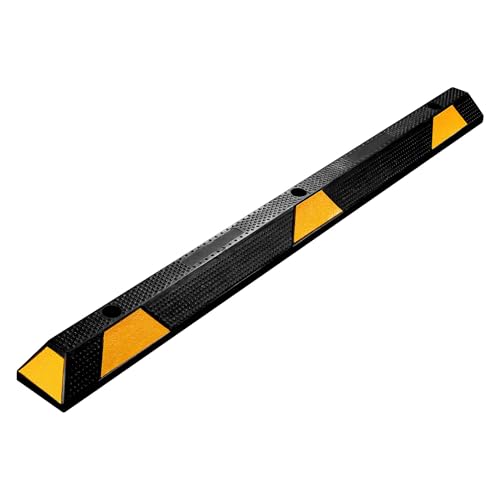 Image of Wiltec Rubber Wheel Stop 165 x 15 x 10 cm, Parking Space Barriers with Yellow Reflective Strips & Parking Blocks Come with Screw Grooves