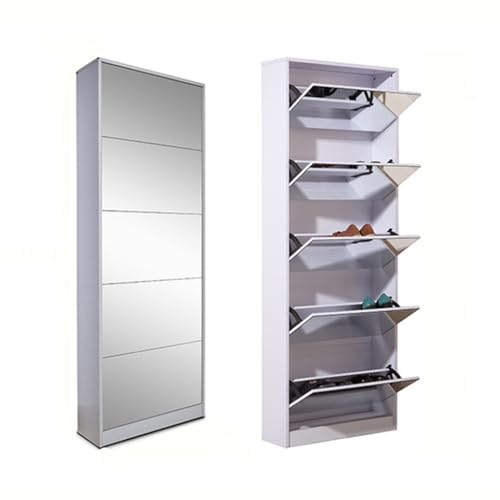 Zapatero Organizador Blanco Para 16-20 Pares De Zapatos - Con Cajones Abatibles Y Estantes Ajustables - Medidas 80x24x120 Cm - Ideal Para Recibidor O Pasillo