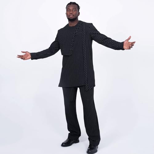 African Suit for Men Traditional Dashiki Stripe Blazer and Pants 2 Piece Set Business Dress Suit Party Wedding Evening4