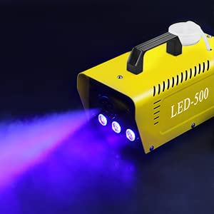 Fog Machine, HOLDLAMP 500W Smoke Machine with Stage Lights, 3000CFM Smoke Fog Machine with 1 Wired Receiver and Wireless Remote Controls, Perfect for Wedding, Halloween, Party Stage Effect (Yellow)