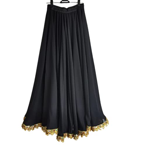 Danza del Vientre Gasa para Mujer 13 Colores Sólidos 720 Grados Falda De Péndulo Faldas Largas Bailarina Práctica Falda Larga De Baile,Negro,L