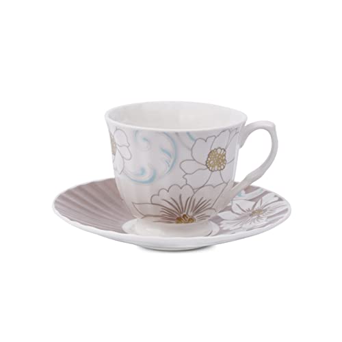 Image of Dandy Lines Classic Jodhpur Design Cup and Saucer Set, Ceramic, Pack of 12, Microwave & Dishwasher Safe, Great for Hosting & Gifting