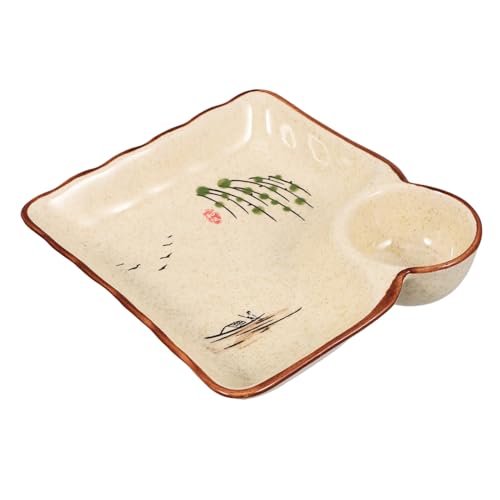 Cabilock Dumpling Plate with Sauce Divider Retro Sushi Serving Dish for Dumplings Chips Dips Compact Reusable Easy to Clean Dinnerware for Stylish Dining