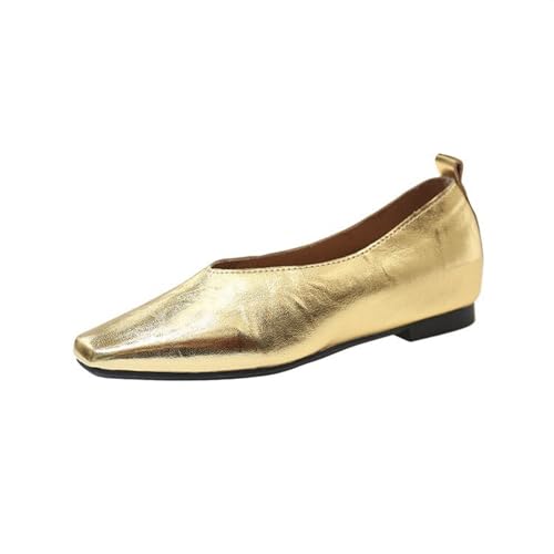 Soft Leather Loafers for Women - Pointed Flat Shoes for Women Lightweight Ballet Flats Loafers and Moccasins Gold