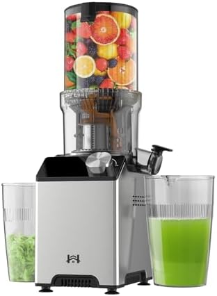 Cold Press Juicer, Juicer Machines with 4.35'' Wide Feed Chute, Stainless Steel Slow Masticating Juicers Easy to Clean, Vegetables & Fruits Juice Extractor, High Juice Yield, Platinum Color Knob