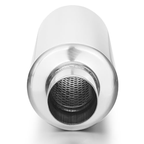 Image of LCGP 2 inch Inlet Universal Resonator, 2 inch Outlet 13.77 inch Overall Length Stainless Steel High Performance Muffler, Polished, Pass-Thru Design