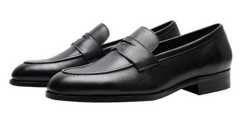 Santimon Mens Black Dress Shoes Slip On Penny Loafers Genunie Leather Fashion Causal Mocasines Prom Wedding Business Modern Suit Shoes Tuxedo Shoes for Men