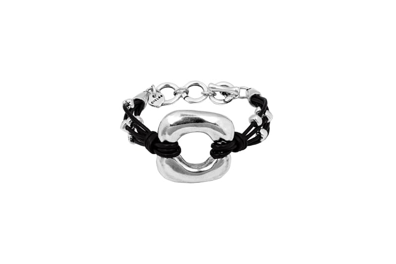 Ciclon1998 - pulsera cuero con motivo de cuadrdado con volumen- bañado en plata de ley - joya artesanal - ideal para regalo - coleccion Cubica (Talla única) - 192153