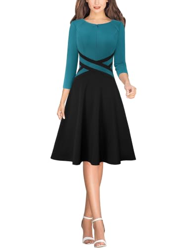 Image of VFSHOW Womens Front Zipper Work Business Casual Office Church A Line Dress