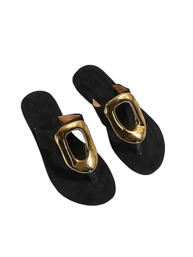 Image of GORGLITTER Women's Gold Flip Flops Square Toe Summer Sandals 2026 Wedding Dressy Vacation Beach Slides Shoes