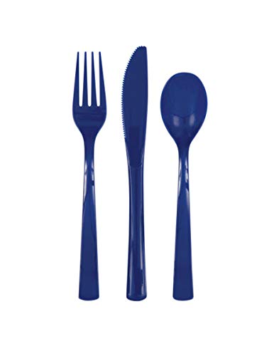 Image of Navy Blue Plastic Silverware Set for 6 Guests (18pcs)