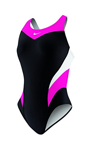Nike Girls Victory Color Block Power Back Tank One Piece Swimsuit (Pink Flash, 8)
