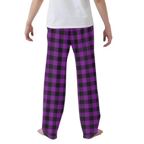 CaTaKu Boys Purple Buffalo Plaid Pants for Boys Girls Wide Leg Sweatpants Kids Long Bottoms with Pockets Size 6-14Y2