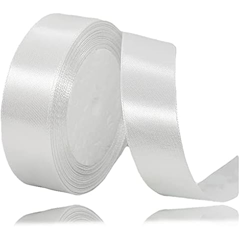 White Ribbon for Crafting, 25mm x 23 Meters Present Satin Ribbon for Gift Wrapping, Cake Decoration, Bows Making, Floral Arrangement, DIY Sewing Projects, Bridal Bouquet and Festival Decoration Cover