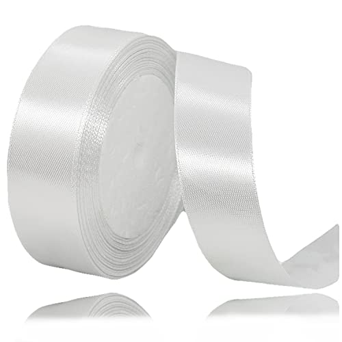 White Ribbon for Crafting 25mm x 23 Meters Present Satin Ribbon for Gift Wrapping Cake Decoration, Bows Making