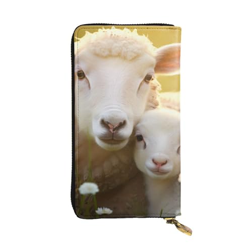 Cute Sheep with Mother Picture Leather Long Clutch Wallet for Fashionable Girls and Women - Durable, Stylish, and Functional, Black, One Size