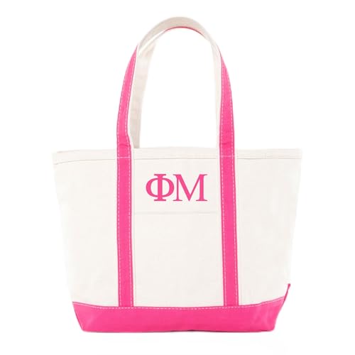 Go Greek Chic Phi Mu Embroidered Classic Canvas Tote Bag - Pink