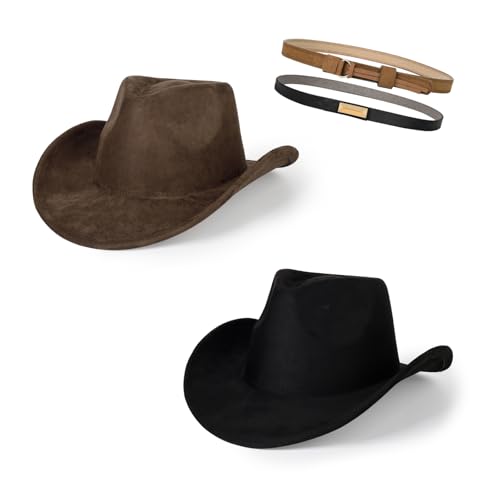 Image of 2 Pack Western Cowboy Hats for Women Men 2 Different hat Bands