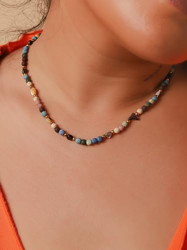 MINACHI Gravel Natural Agate Crystal Beads Choker Necklace, Reflective Stone Choker, Bohemian Vintage Chunky Costume Jewelry for Women3