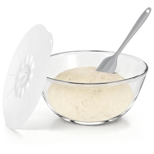 Keway 4.7 Quart Large Glass Mixing Bowl with Lid Large Glass Bowl for Sourdough Bread Making Kitchen Salad Bread Storage