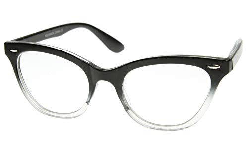 AStyles - Vintage Inspired Gradient Half Tinted Frame Clear Lens Cat Eye Glasses (Black-Clear-Bottom, Clear)