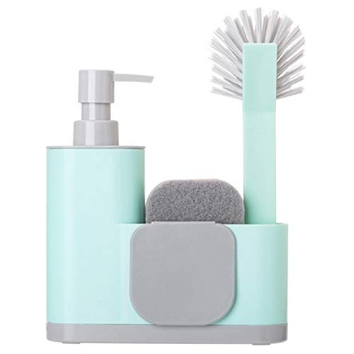 kitchen appliances teal - Vigar Rengo Monobloc 4-piece Sink Caddy Set, Includes Scrub Brush, Two-sided Sponge, Soap Dispenser and Scraper, Turquoise