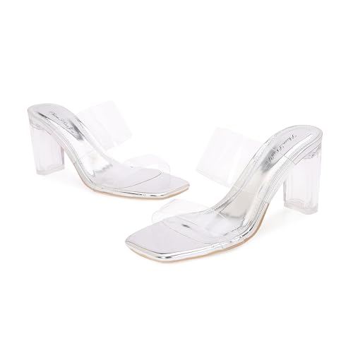 Clear Heels for Women Transparent Two Strap Block Chunky Square Heel Sandals Open Toe Slip On Mules for Women3