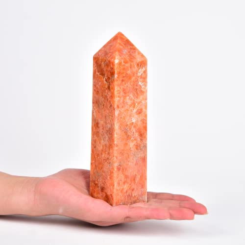 JIC Gem Natural Large Sunstone Crystals Obelisk Tower Wand Healing Crystal En...
