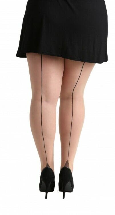 Plus Size Classic Seamed Sheer Denier Tights Nude with Black Stripe. Pantyhose for Large Sizes 12-30, X-5XL [Made in Italy]2